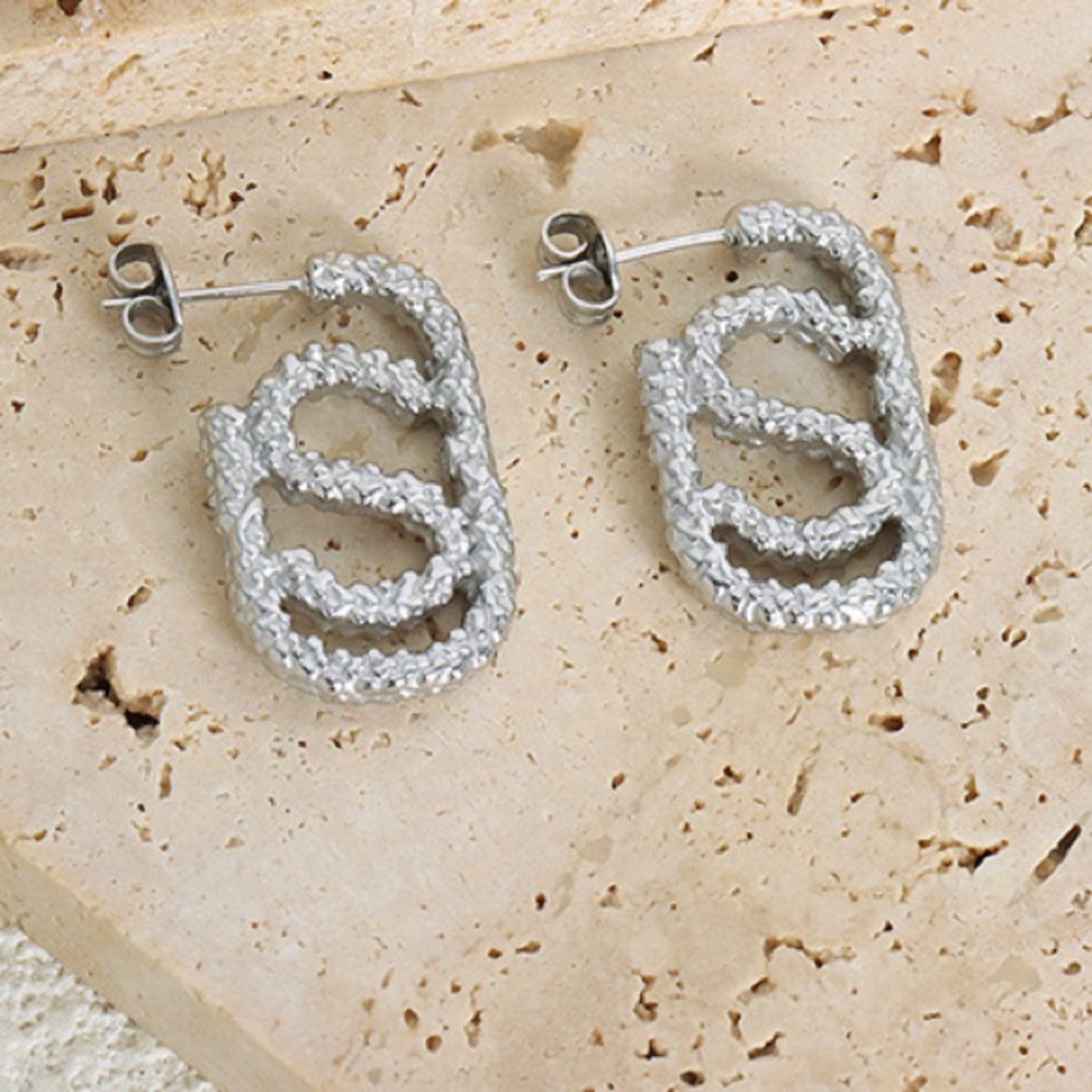 Silver Hoop Earrings*Letter S Earrings*Rectangular Earrings*Unique Hoops - Picture 4 of 5